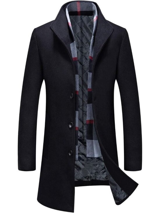 Other - Aptro Men's Wool Trench Coat Winter Business Jacket Overcoat With Scarf- Black